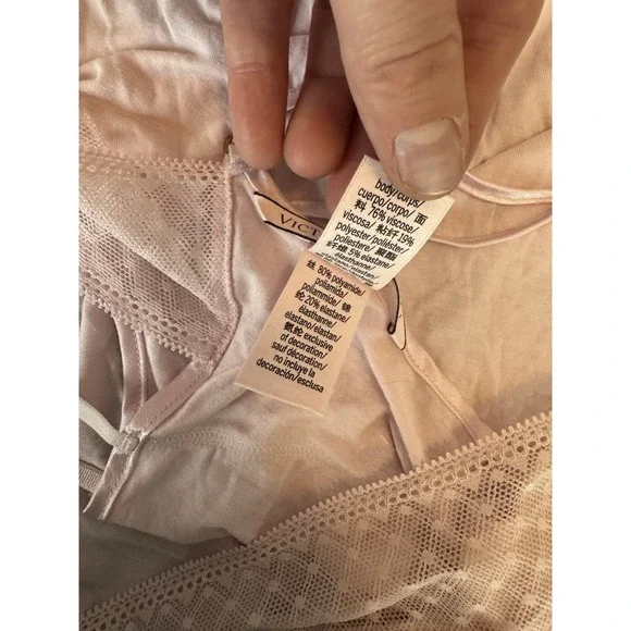 Y2K Victoria's Secret Pink Negligee Lingerie Mini Slip Dress Lace Coquette L‎ - Picture 8 of 11